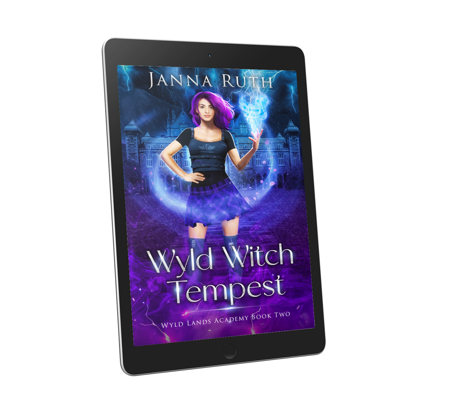 Ebook cover of 'Wyld Witch Tempest' by Janna Ruth on a tablet screen.