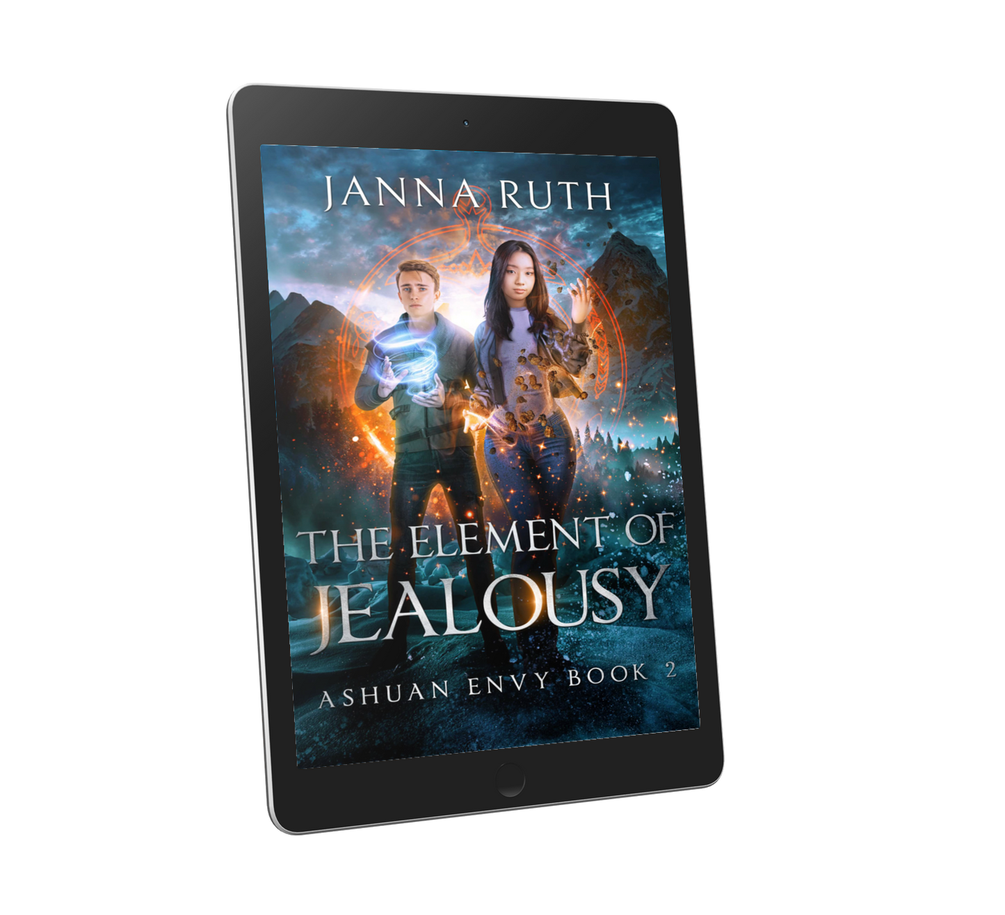 E-reader displaying the cover of 'The Element of Jealousy' by Janna Ruth on a white background
